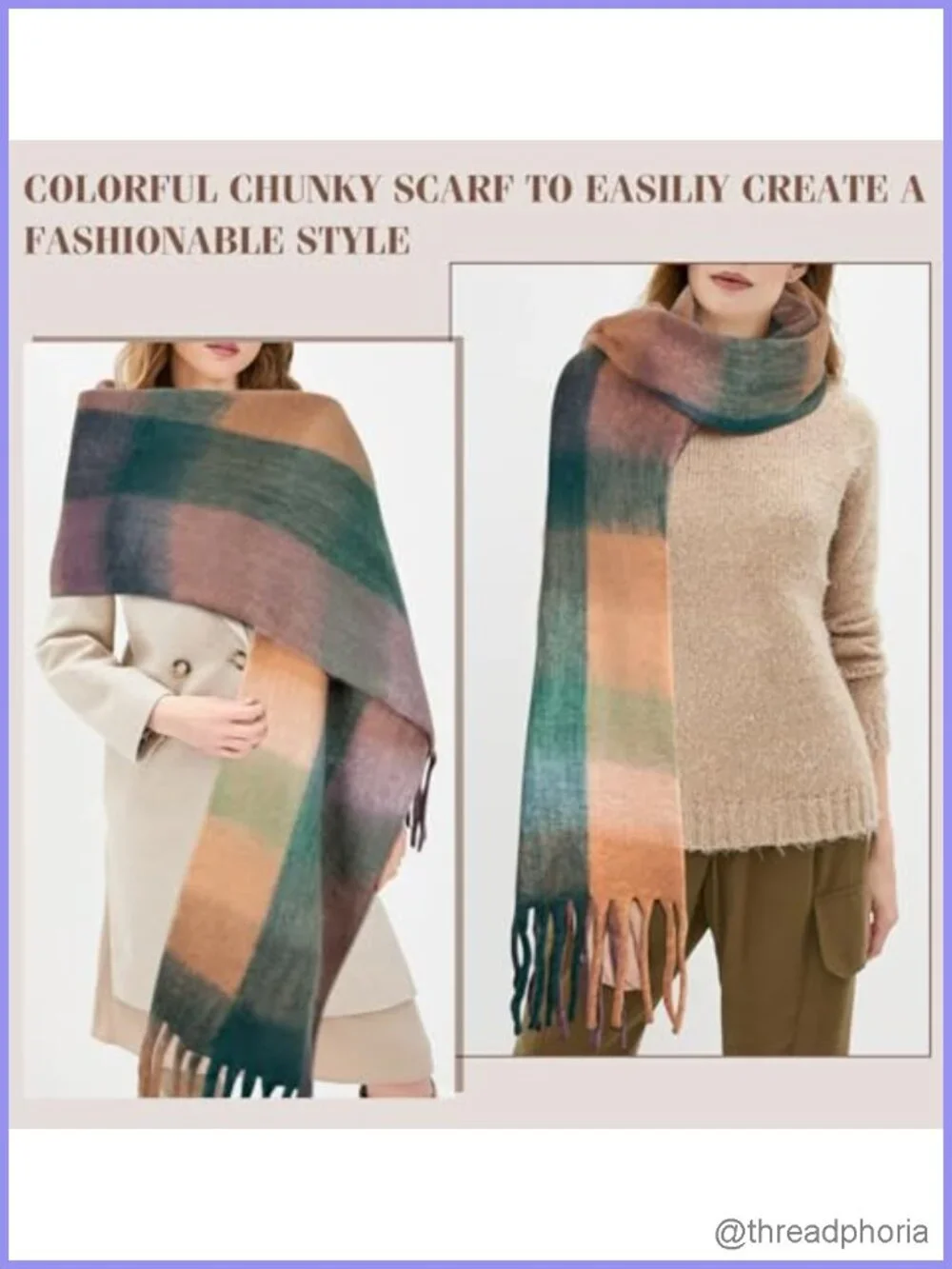 Chunky Oversized Plaid Blanket Scarf Wraps Winter Women's
